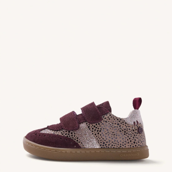 Zapatilla barefoot de piel burdeos y rosa con estampado de leopardo modelo Burdeos Leopard